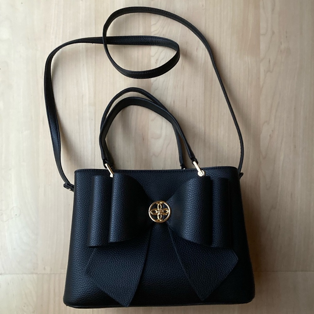Black Crossbody and Hand Bag with Bow Detail and Gold Hardware